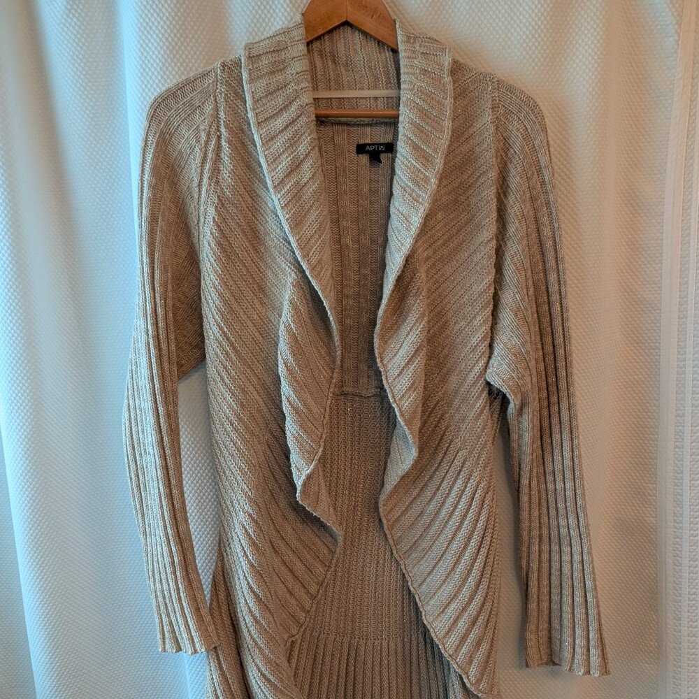 Apt 9 beige silver metallic open front long cardigan - size PL